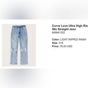 Abercrombie & Fitch  Curve Love Ultra High Rise
90s Straight Jean